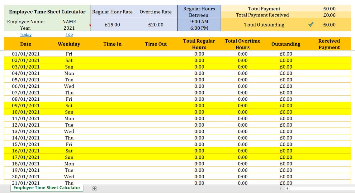 Employee Time Sheet Calculator GBP Etsy