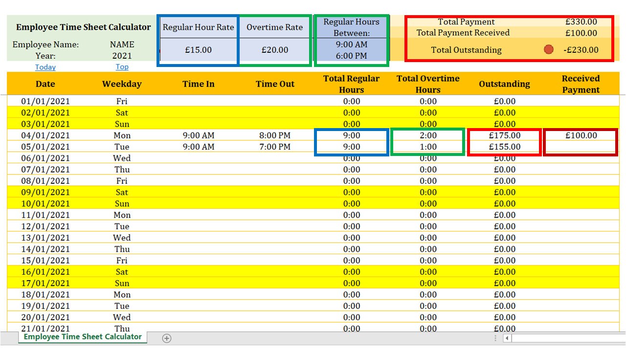 Employee Time Sheet Calculator GBP Etsy