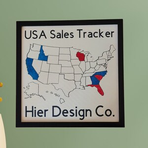 USA Map Sales Tracker: Color-In Framed Canvas (12x12)