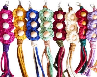 Large Flower Macrame Keychain Boho Handbag Clip & Purse Accessory
