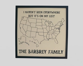 Personalized US Travel Map: Color-In Family Tracker, Framed Canvas 12x12