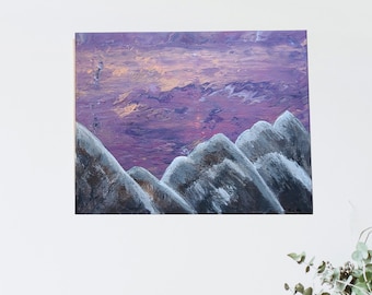 Original Abstract Mountain Painting: Earthy Sunset Landscape (11x14)