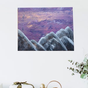 Original Abstract Mountain Painting: Earthy Sunset Landscape (11x14)