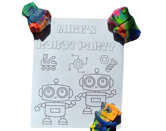 Robot Crayons Set of 3: Personalized Coloring Page, Party Favors