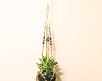 Jute Macrame Plant Hanger: Boho Indoor Decor with Wood Beads