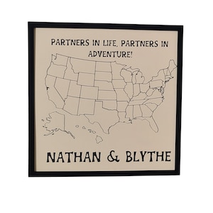 Personalized US Map Travel Tracker customizable Framed Color-In Canvas Board, 12x12 Perfect Gift for Travel Lovers, first Anniversaries