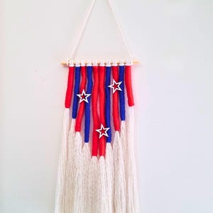 American Flag Macrame, Independence Day, 4th of July decor, red white and blue, Patriotic decor, textile Wall Art