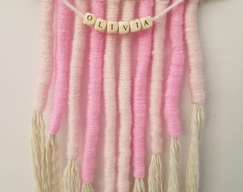 Personalized Pink Macrame Baby Name Sign: Nursery Wall Decor