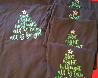 Matching Family Christmas Tee: Glittery 'Silent Night' Design