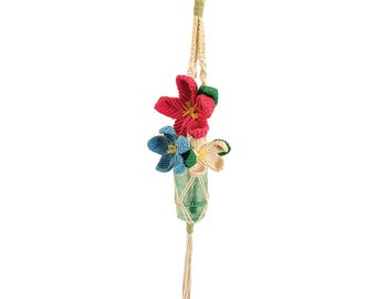 Ivory and sage Macrame Plant Hanger with Tassel – Boho Indoor Plant Decor