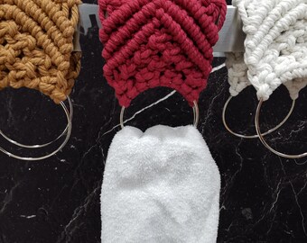 Boho Macrame Towel Holder Hand Knotted Kitchen & Stove Handle Towel Ring