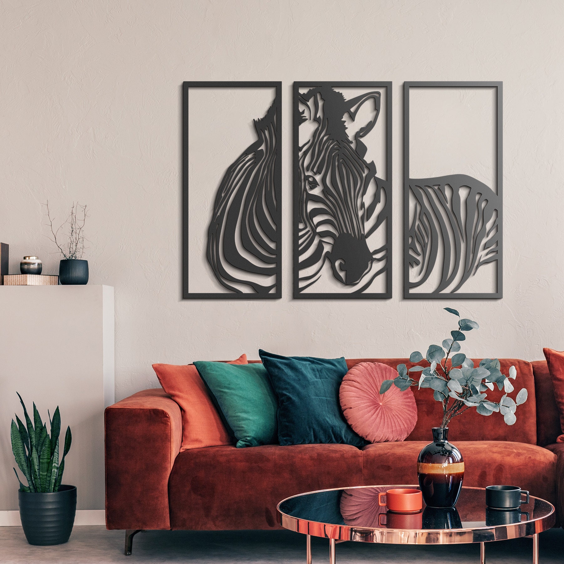 Zebra Metal Wall Art, Set of 3 Piece, Animal Wall Art, Farmhouse Wall