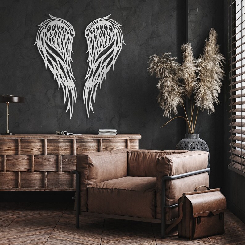 Angel Wings Metal Wall Art Large Angel Wings Above Bed Etsy