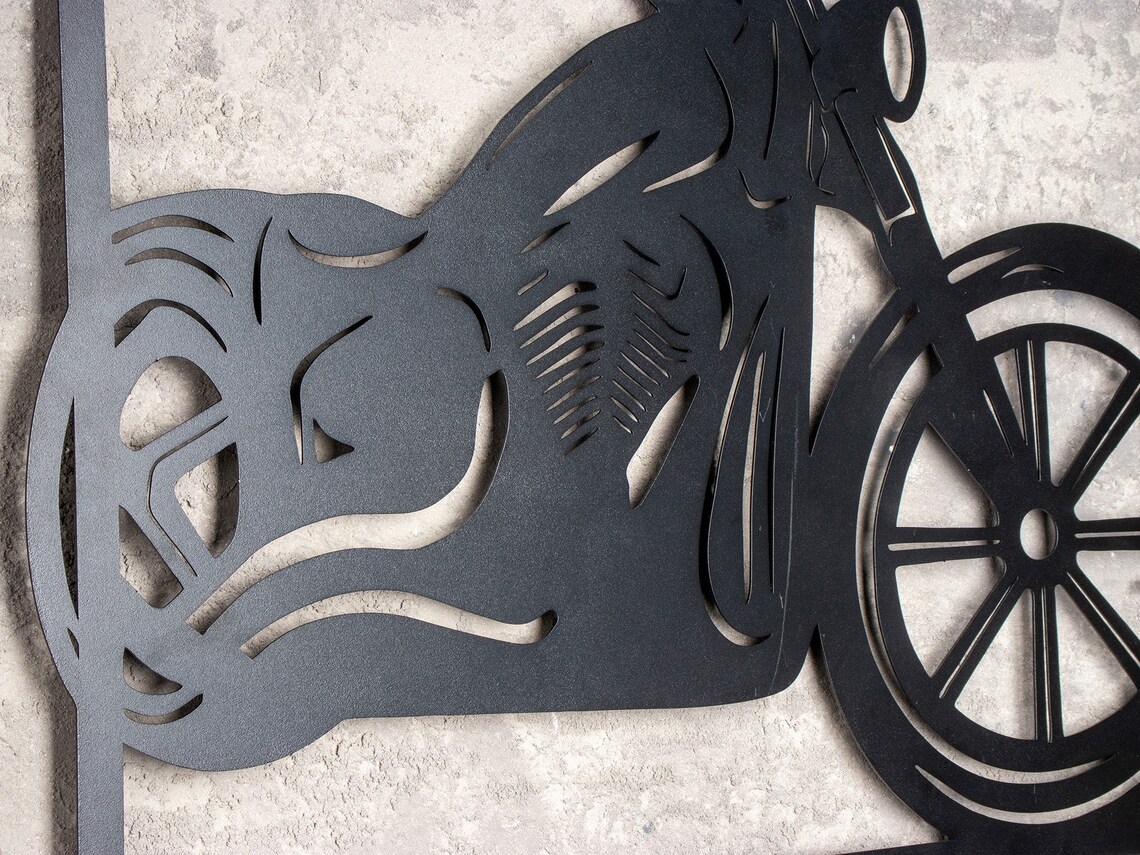 Motorrad-Wanddekoration Aus Metall – 50x38 Cm, Mit LED-Rand, Retro-Design Für Garage Oder Wohnzimmer