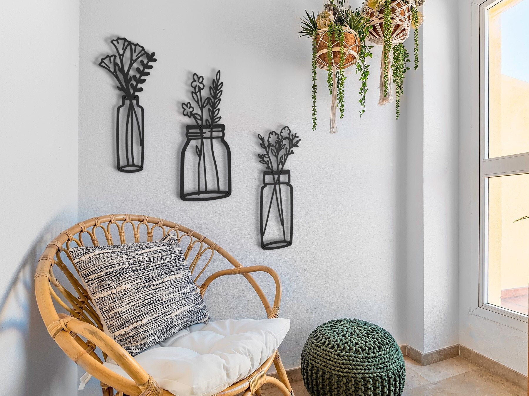 Set of 3 Flower Metal Wall Art Flower in Vase Wall Decor Etsy UK