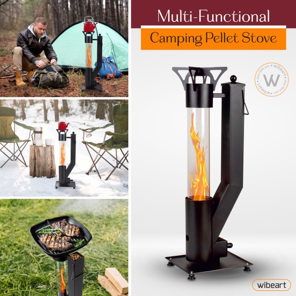 wibeart Multifunktionaler zerlegter Pellet-Lagerkocher Ideal für Camping, Garten, Kochen, Heizen und Beleuchtung, Einführungsangebot!