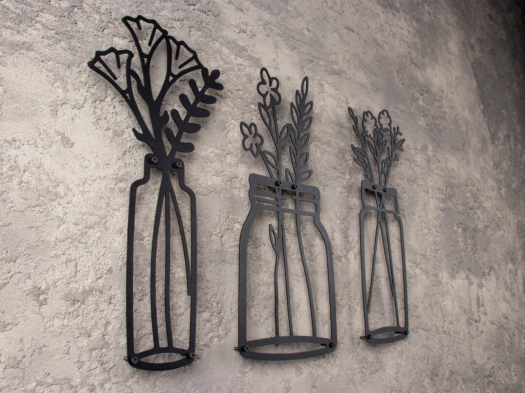 Set of 3 Flower Metal Wall Art Flower in Vase Wall Decor Etsy UK