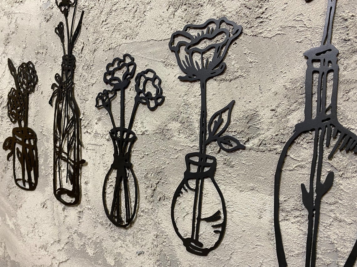 Flowers in a Vase Metal Wall Art Decor Metal Flower Wall Art Etsy