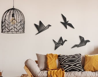 Birds Geometric Metal Wall Art, Set of 4 Piece, Polygonal Birds Metal Wall Decor, Birds Living Room Wall Decor, Birds Farmhouse Wall Art