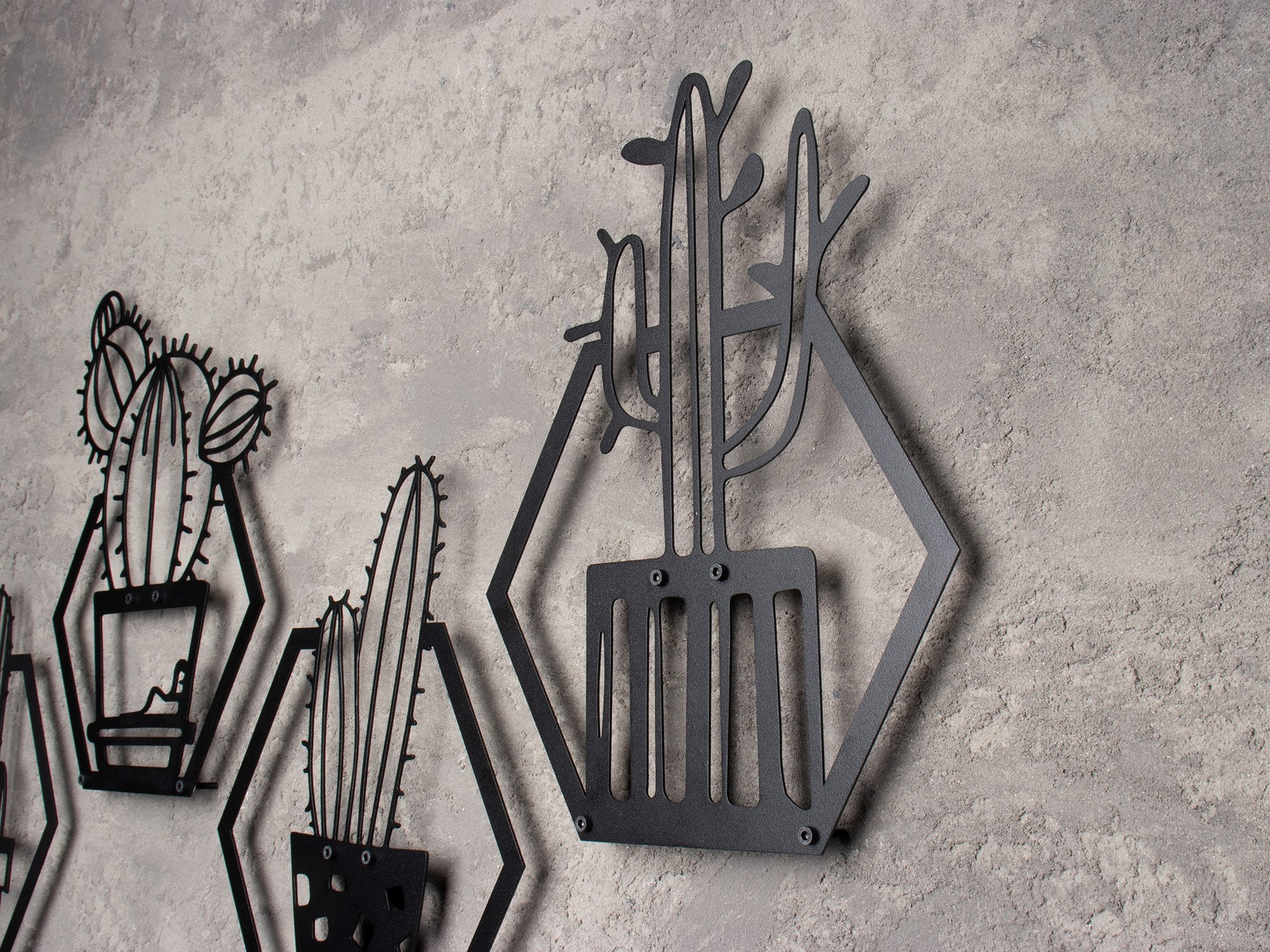 Geometric Cactus Flowers Metal Wall Art, Living Room Decor, Metal