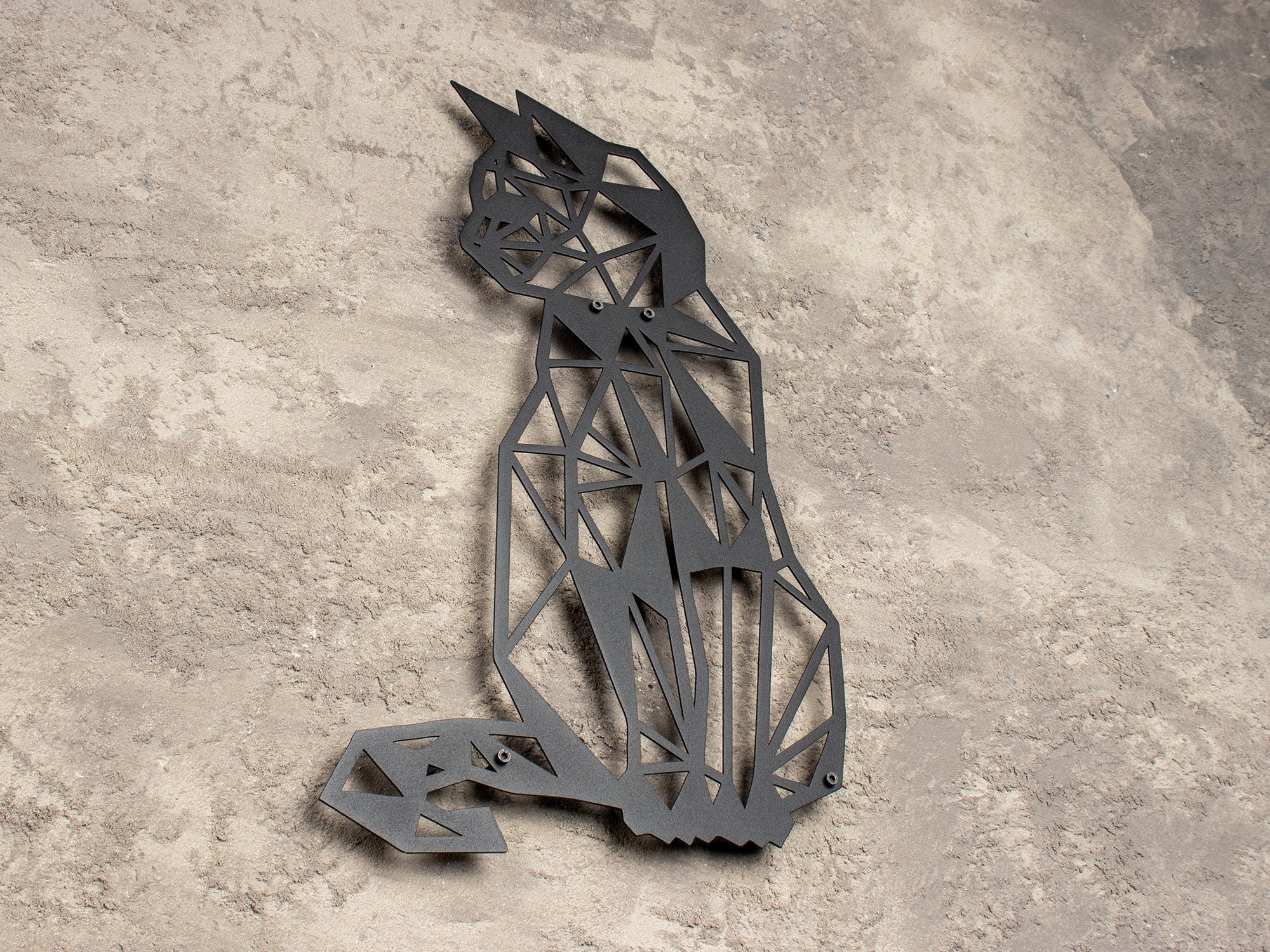 Metall Wanddekoration Katze - Schwarze Wandskulptur 30cm