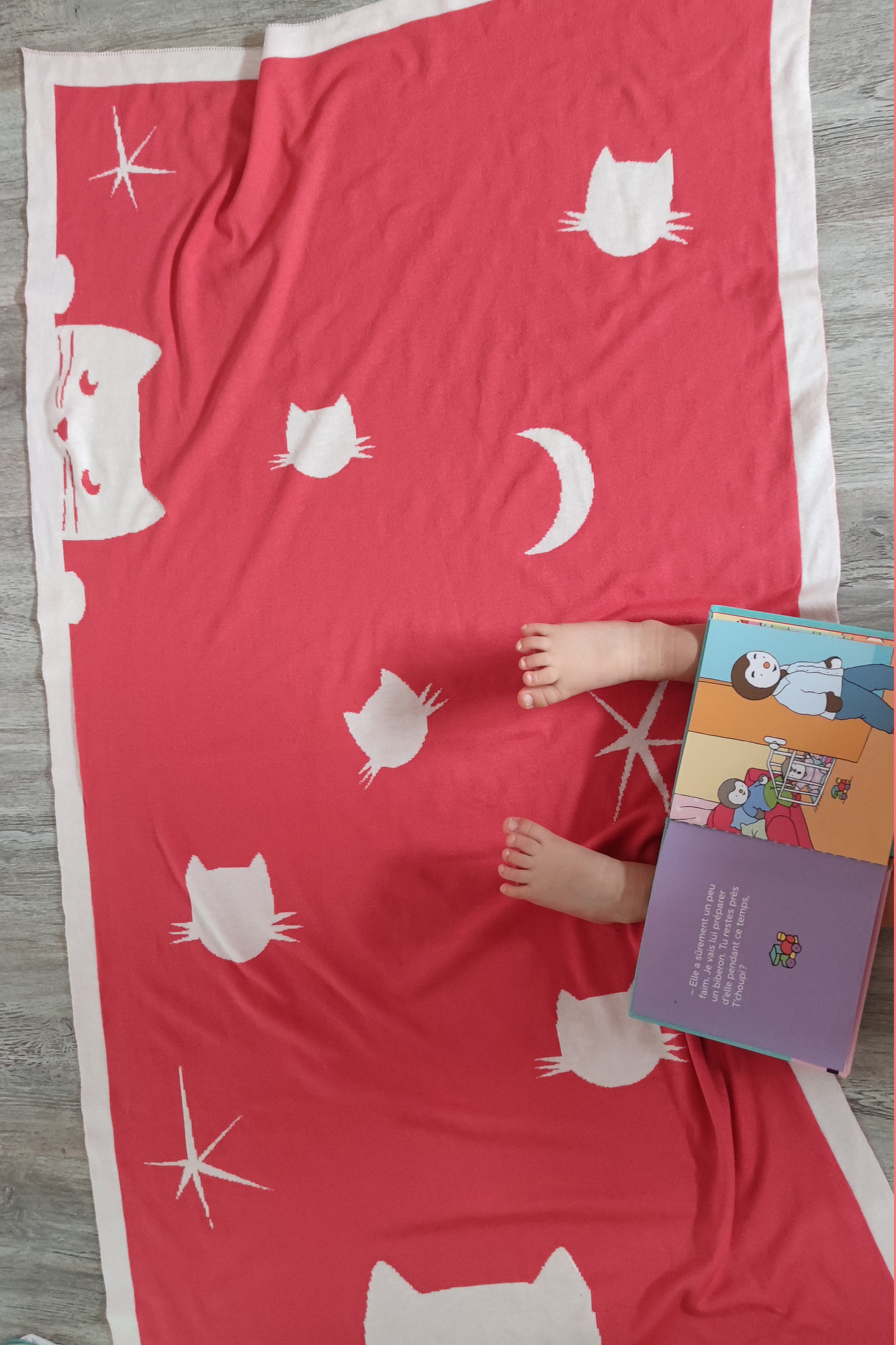 Couverture Bébé Personnalisable Rose Peps - Motif Chat Made in France