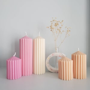 Large ribbed pillar candle, aesthetic room decor, modern candle, unscented soy candle, unique gift candle