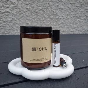 Personalized Candle gift, essential oil set, Roll on essential oil, wood wick candle, relax roller, natural wellness, aromatherapy gift set