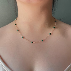 Dainty malachite Gemstone Beaded Necklace, Gift for Her, Tiny Green Gemstone Choker,April birthstone gift, Minimalist Crystal jewelry