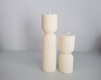 Aesthetic ribbed pillar candle, Flower Bouquet candle, hand-poured soy candle | Minimalist room decor, unique shaped candle,Fall decor