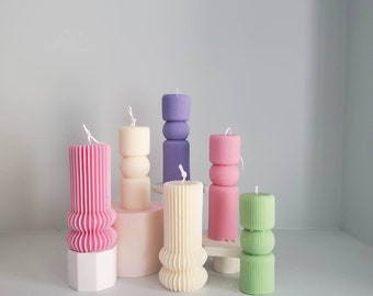 Aesthetic ribbed pillar candle | unique shaped candle, Mother’s Day gift, house warming gift, cool home decor, minimalist room decor