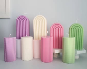 Minimalist Ribbed pillar candle | unique home decor | witch candle | wedding planning party favor | Natural Soy Candle, aesthetic room decor