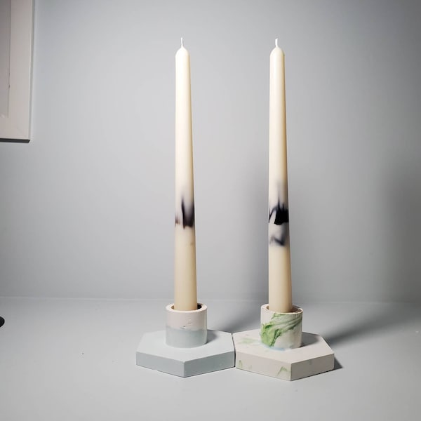 2pc Pastel taper pillar candle, marble candle, aesthetic room decor, witch soy candle, 2 tone candle, wedding decor candle