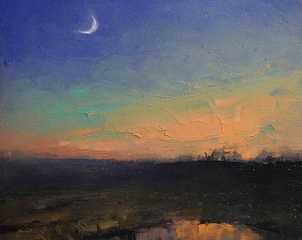 Ländliche Landschaft Sonnenuntergang Fine Art Druck Landschaft Ölgemälde, Natur Geschenk (ORIGINAL)