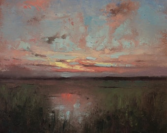 Original Landscape Oil Painting: Serene Sunset Art, Gift for Women or Men