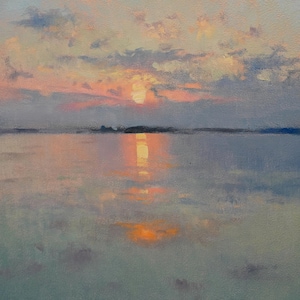 8x8 Landscape Oil Painting Original, Lake House Decor, Sunset Wall Art