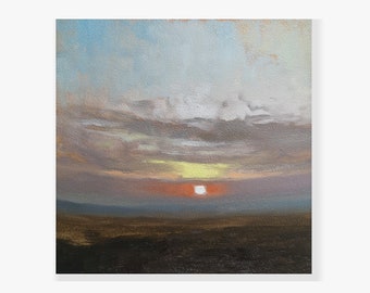 Sunset Original Landscape Oil Painting 7x7 for Home Decor Wall Art.