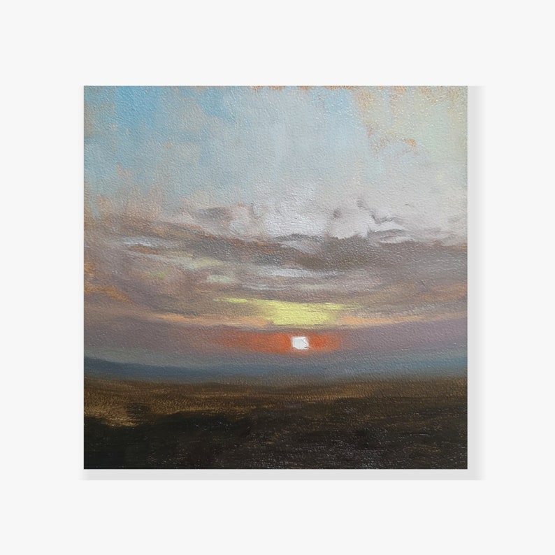 Sunset Original Landscape Oil Painting 7x7 for Home Decor Wall Art. image 1