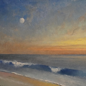 Original Ocean Landscape Oil Painting, Sunset Wall Art, Laguna Beach 6X8 Inches