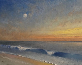 Original Ocean Landscape Oil Painting, Sunset Wall Art, Laguna Beach 6X8 Inches