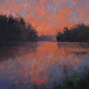 Impressionist Pink Sunset Landscape Oil Painting Original 7x8&quot; - 2024