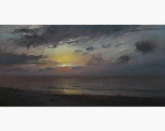 At Sunset, Original Ocean Oil Painting - Landscape Art for Wall