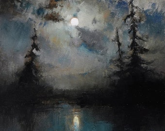 Moon Oil Painting Signed Fine Art Print on Paper | ORIGINAL