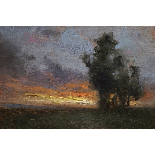 Original Sunset Oil Painting - Tree landscape Art