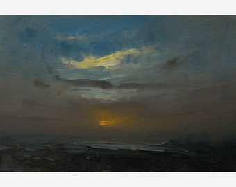 Original Oil Painting, Sunset Landscape Wall Art 6x9 inches