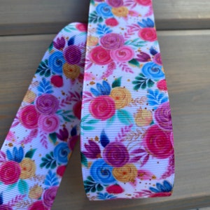 Colorful Floral Print Grosgrain Ribbon 1.5” Ribbon, Hair Bow Supplies