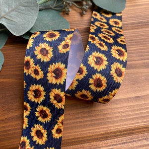 Denim Sunflower Print Grosgrain Ribbon 1.5” Ribbon, Hair Bow Supplies