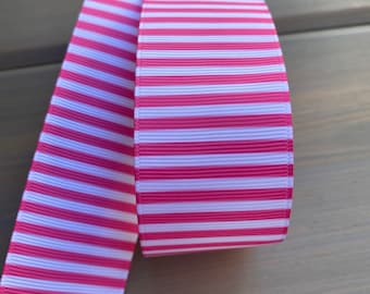 Shocking Pink Stripe Grosgrain Ribbon 1.5” Ribbon, Hair Bow Supplies