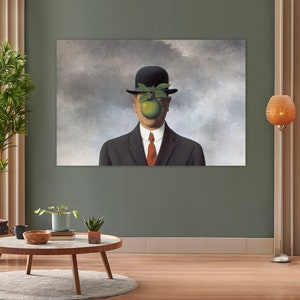APPLE FACE MAN Art Print Rene Magritte Art on Canvas Surrealism Wall Art Living Room Wall Decor Surrealistic Art Print Framed Wall Art