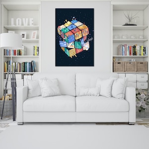 Rubiks Cube Digital Art Colorful Illustration Canvas print Canvas art Wall art Interior Design